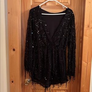 Black Sequin Long Sleeve Romper